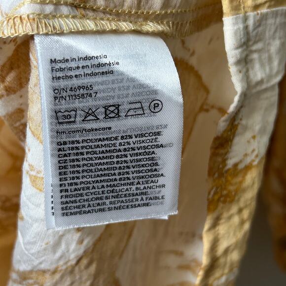 H&M Dress A-Line Balloon Sleeve V-Neck Cream Yellow Women Small - Picture 8 of 9